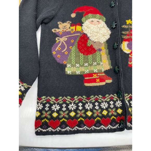 Northern Isles Cardigan Sweater Women's Medium Ramie Christmas Santa Embroidered - Picture 5 of 5